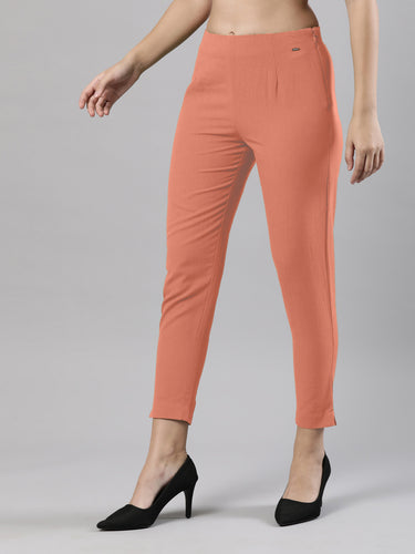 Straight Pant | Breathable Cotton, Side Zip and Button Peach Hover