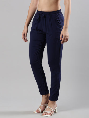 Relaxed Fit Pant | Soft Rayon, Drawstring Waistband, 2 Pockets Navy Blue Hover