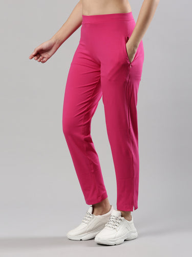 Women's Trouleg, Cotton Fabric with Elastic Waistband and Zip Pockets Fuschia Hover