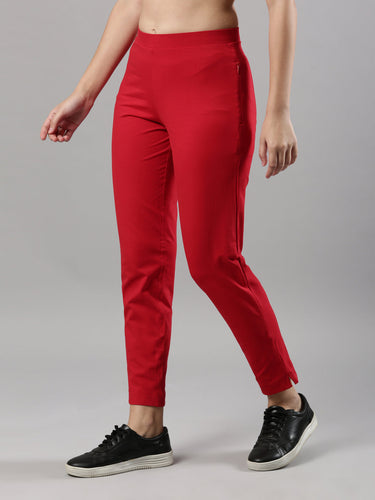 Women's Trouleg, Cotton Fabric with Elastic Waistband and Zip Pockets Chilli Red Hover
