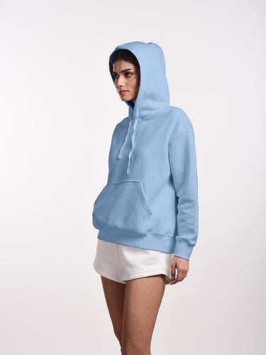 Femmora Premium 100% Cotton Fleece Long Sleeve Oversized Hoodie for Women | Loose Fit Knitted Pullover with Kangaroo Pocket | Dropped Shoulder – Pastel Blue (Pack of 1) Hover