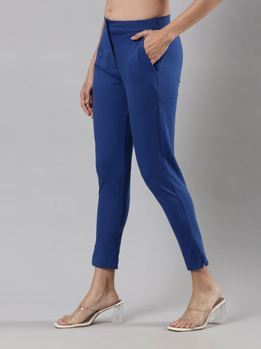 Women's Smart Pants, Cotton Fabric with Zip Button Closure and Pockets Bright Cobalt Hover