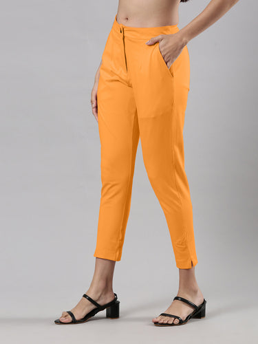 Women's Smart Pants, Cotton Fabric with Zip Button Closure and Pockets Crushed Orange Hover