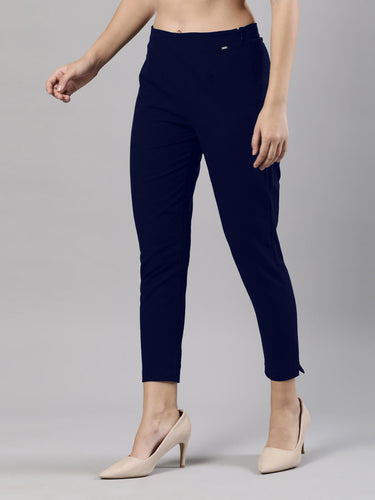 Straight Pant | Breathable Cotton, Side Zip and Button Navy Blue Hover