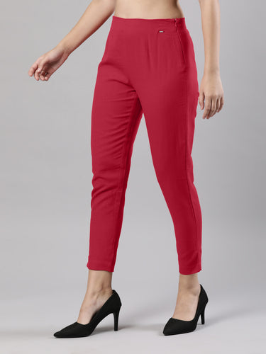 Straight Pant | Breathable Cotton, Side Zip and Button Fuschia Hover