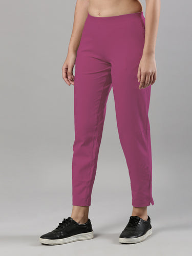 Women's Trouleg, Cotton Fabric with Elastic Waistband and Zip Pockets Magenta Haze Hover