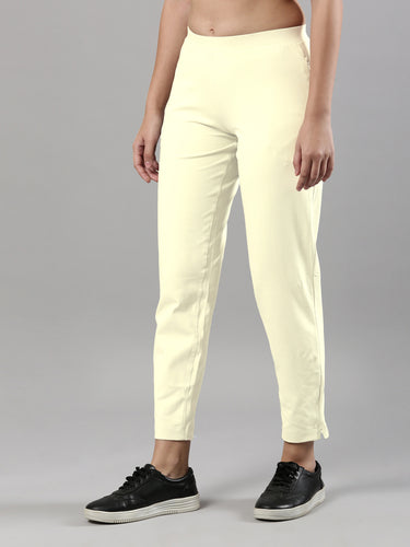 Women's Trouleg, Cotton Fabric with Elastic Waistband and Zip Pockets Cream Hover