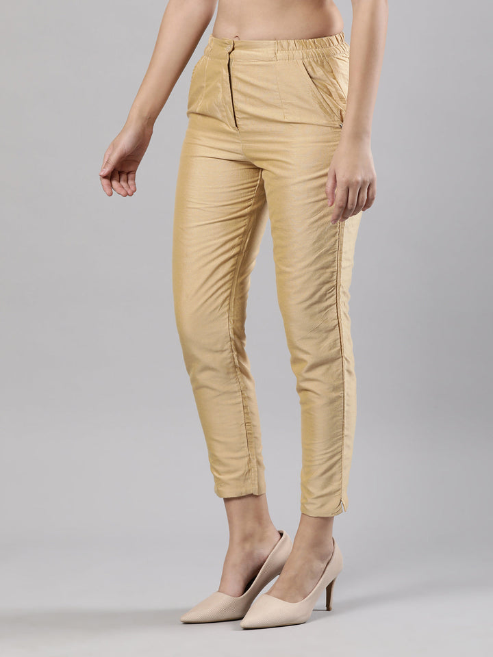 Women's Fancy Hem Pants, Silk Cotton Fabric with Zip Button Closure