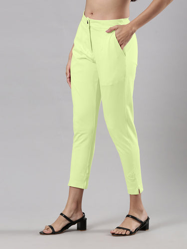 Women's Smart Pants, Cotton Fabric with Zip Button Closure and Pockets Frutta Green Hover