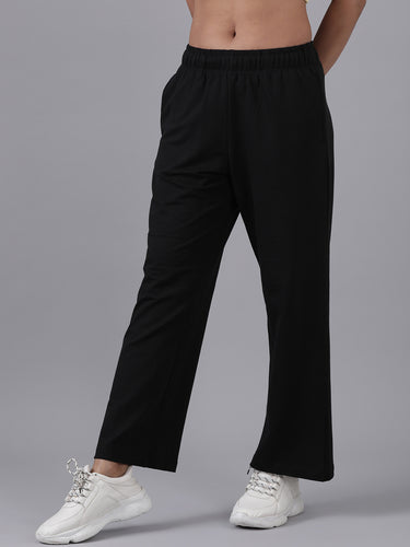 Women’s Straight-Leg Track Pants | Relaxed Fit  with Elastic Waist & Drawstring, Lightweight Cotton-Spandex Fabric, Casual Lounge & Activewear Bottoms,Black |Pack of 1 Hover