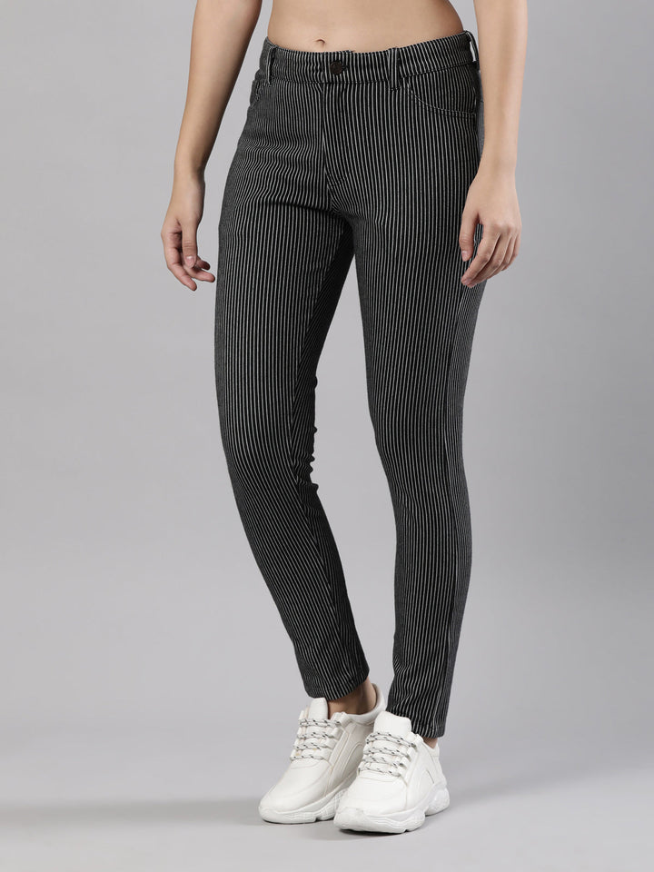 Narrow Leg Denim Pants, Stretch Cotton with Zip Button Closure