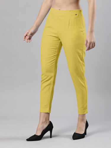 Straight Pant | Breathable Cotton, Side Zip and Button Yellow Hover