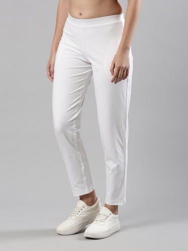 Women's Trouleg, Cotton Fabric with Elastic Waistband and Zip Pockets White Hover