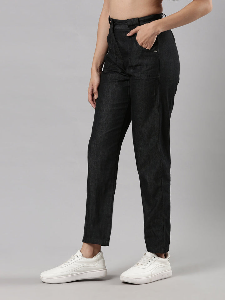 Women's Denim Pants, Cotton Fabric with Zip Button Closure