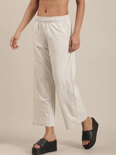 Women’s Straight-Leg Track Pants | Relaxed Fit  with Elastic Waist & Drawstring, Lightweight Cotton-Spandex Fabric, Casual Lounge & Activewear Bottoms,Ecru Melange |Pack of 1 Hover