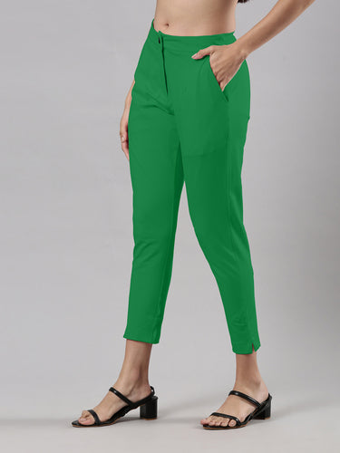 Women's Smart Pants, Cotton Fabric with Zip Button Closure and Pockets Grass Green Hover