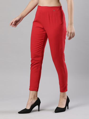 Straight Pant | Breathable Cotton, Side Zip and Button Chilli Red Hover