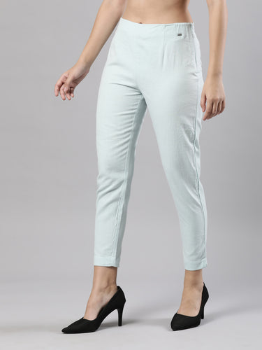 Straight Pant | Breathable Cotton, Side Zip and Button Pastel Blue Hover