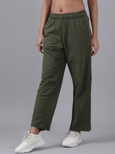 Women’s Straight-Leg Track Pants | Relaxed Fit  with Elastic Waist & Drawstring, Lightweight Cotton-Spandex Fabric, Casual Lounge & Activewear Bottoms,Olive |Pack of 1 Hover