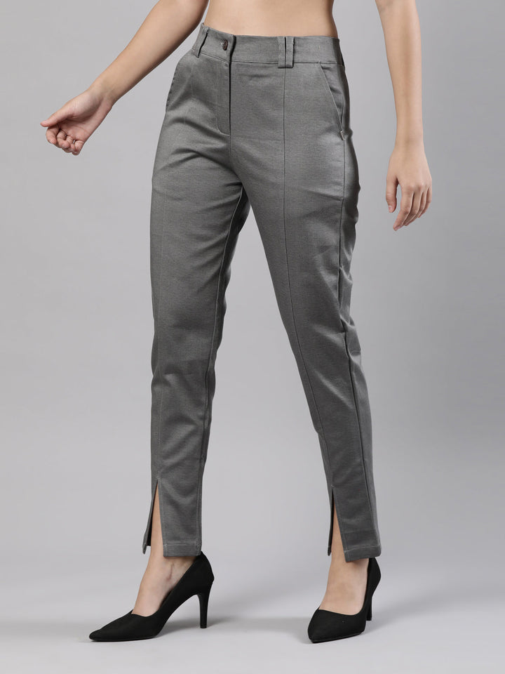 Women's Pants, Cotton Fabric with Zip Button Closure and Front Slit