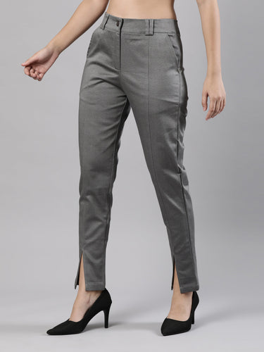 Women's Pants, Cotton Fabric with Zip Button Closure and Front Slit Hover