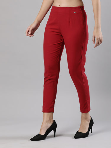 Straight Pant | Breathable Cotton, Side Zip and Button Maroon Hover