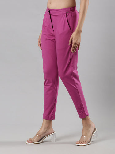 Women's Smart Pants, Cotton Fabric with Zip Button Closure and Pockets Magenta Haze Hover