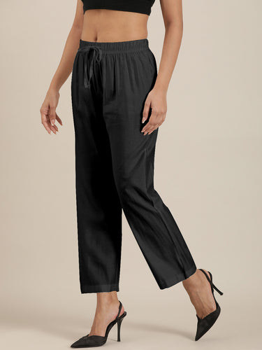 Femmora Women’s High-Rise Lounge Pyjamas | Soft Viscose Blend Relaxed Fit Bottoms with Drawstring Waist | Lightweight Sleepwear & Loungewear | Black & Blue |Pack of 2 Hover