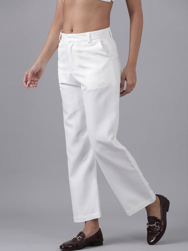 Femmora Women’s High-Rise Straight Fit Trousers with 2 Side Pockets | Stretch Formal Bottoms in Polyester Blend | Lightweight Workwear Pants |White|Pack of 1 Hover