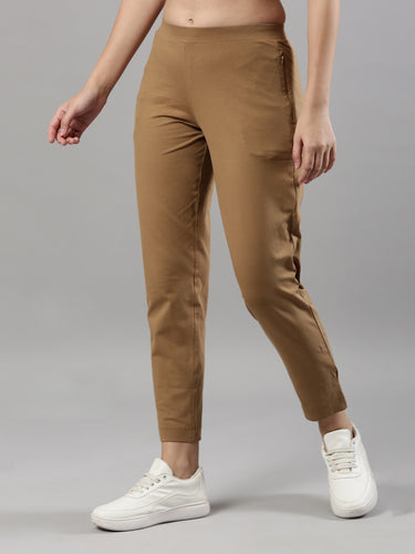 Women's Trouleg, Cotton Fabric with Elastic Waistband and Zip Pockets Camel Hover