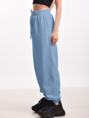 Femmora Premium 100% Cotton Winter Jogger for Women | Soft Knitted Fabric | High-Rise Waist, Relaxed Fit, Drawstring Closure & 2 Side Pockets | Cozy & Breathable Lounge Joggers – Pastel Blue (Pack of 1) Hover