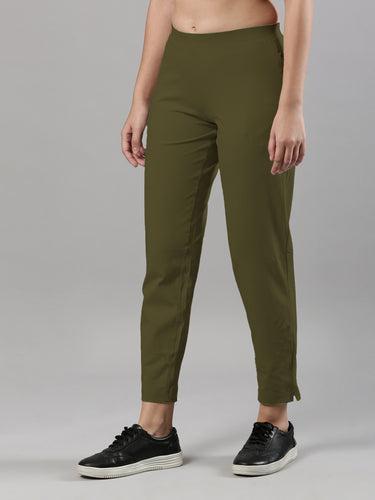 Women's Trouleg, Cotton Fabric with Elastic Waistband and Zip Pockets Olive Hover