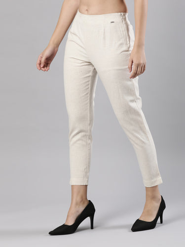 Straight Pant | Breathable Cotton, Side Zip and Button Ecru Melange Hover