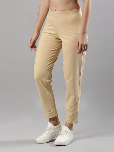 Women's Trouleg, Cotton Fabric with Elastic Waistband and Zip Pockets Sand Beige Hover