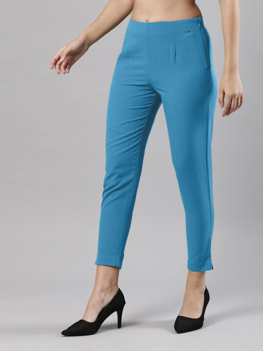 Straight Pant | Breathable Cotton, Side Zip and Button Persian Blue Hover