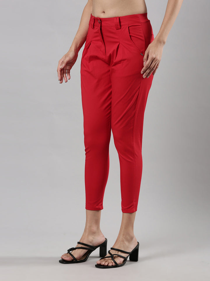 Women's Dart Pants, Cotton Fabric with Zip Button Closure and Pockets