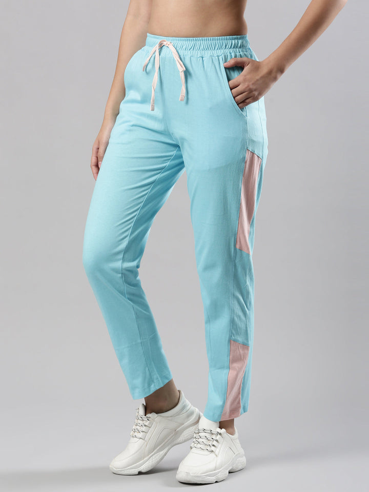 Women's Solid Track Pants, Cotton Fabric with Drawstring Waistband