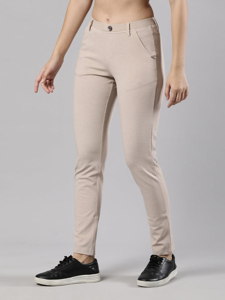 Women's Jeggings, Poly Cotton with Elastic Waistband and Patch Pocket Beige