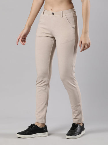 Women's Jeggings, Poly Cotton with Elastic Waistband and Patch Pocket Beige Hover