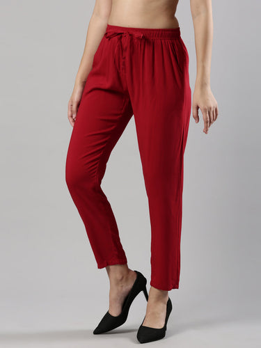 Relaxed Fit Pant | Soft Rayon, Drawstring Waistband, 2 Pockets Maroon Hover