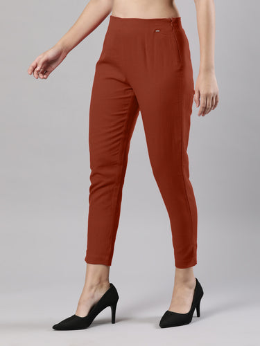 Straight Pant | Breathable Cotton, Side Zip and Button Rust Hover