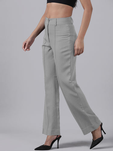 Femmora Women’s High-Rise Straight Fit Trousers with Front Pintuck Detail,Lightweight Workwear Bottoms | Light Grey|Pack of 1 Hover