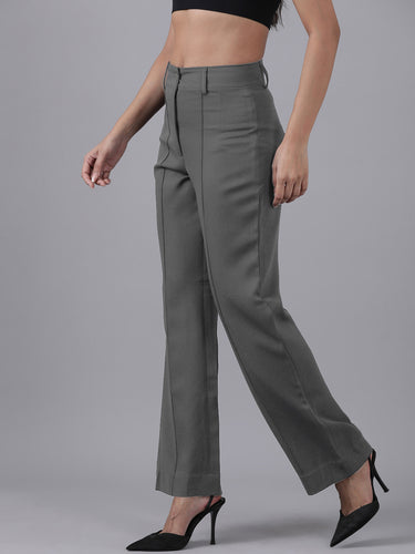 Femmora Women’s High-Rise Straight Fit Trousers with Front Pintuck Detail,Lightweight Workwear Bottoms | Dark Grey|Pack of 1 Hover