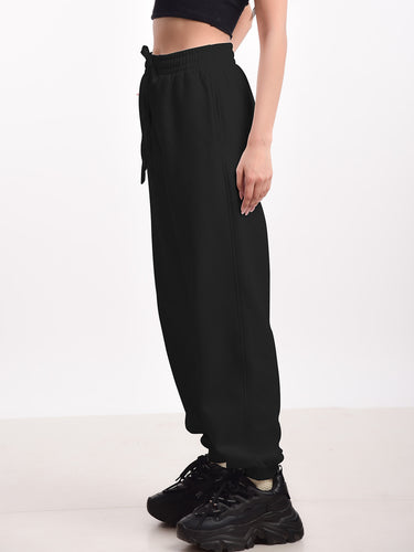 Femmora Premium 100% Cotton Winter Jogger for Women | Soft Knitted Fabric | High-Rise Waist, Relaxed Fit, Drawstring Closure & 2 Side Pockets | Cozy & Breathable Lounge Joggers – Black (Pack of 1) Hover