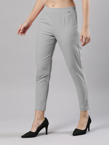 Straight Pant | Breathable Cotton, Side Zip and Button Light Grey Hover