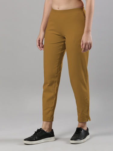 Women's Trouleg, Cotton Fabric with Elastic Waistband and Zip Pockets Mustard Hover