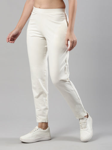 Women's Trouleg, Cotton Fabric with Elastic Waistband and Zip Pockets Off White Hover