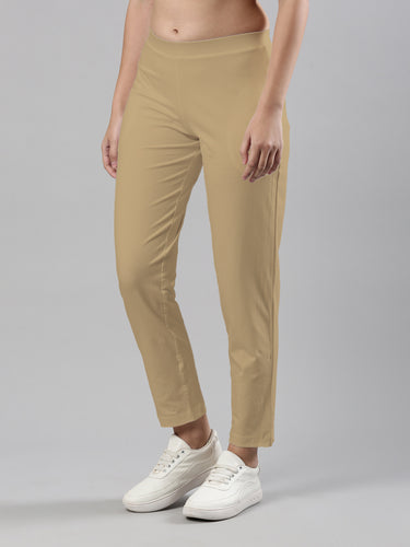 Women's Trouleg, Cotton Fabric with Elastic Waistband and Zip Pockets-beige Hover