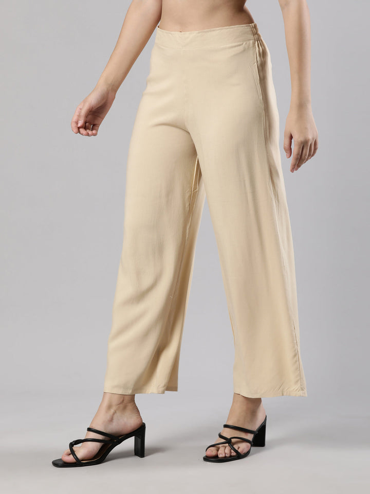 Plain Palazzo | Soft Rayon, Elastic Waistband Sand Beige
