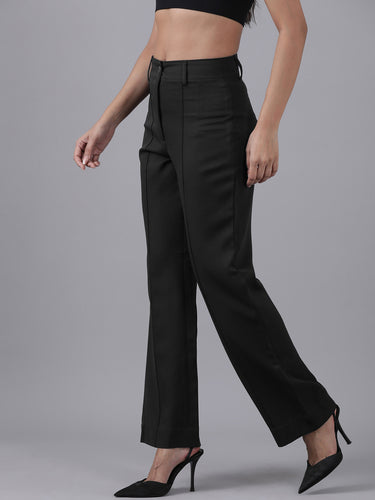 Femmora Women’s High-Rise Straight Fit Trousers with Front Pintuck Detail,Lightweight Workwear Bottoms | Black |Pack of 1 Hover
